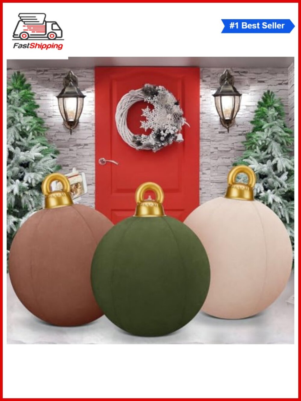 🎅 Giant Velvet Flocked Inflatable Christmas Balls Outdoor Yard Decor 3 Pcs